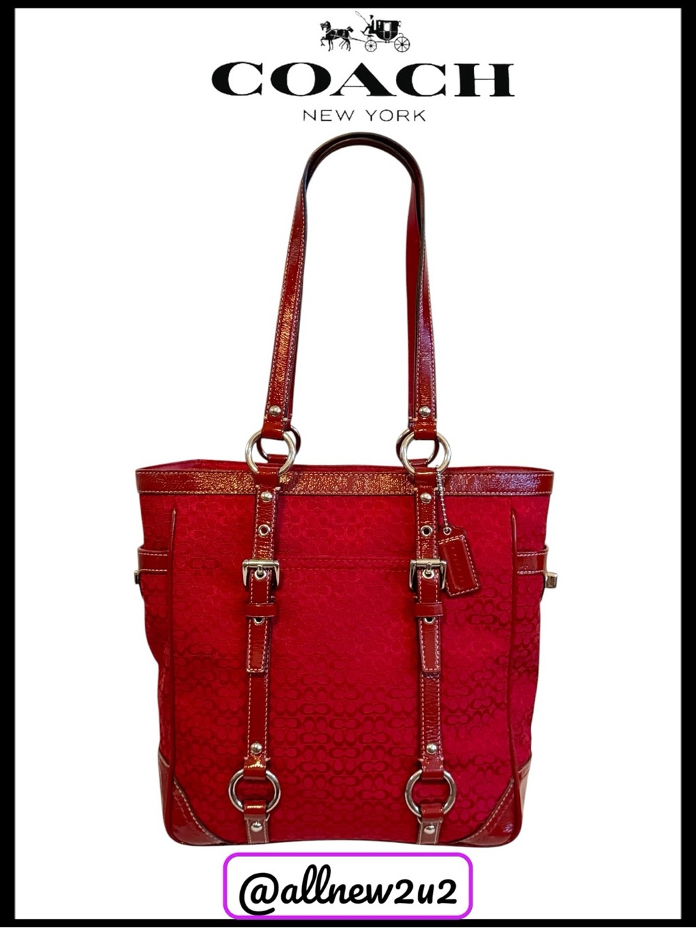 Coach Cardinal Red Tote with Patent Leather in Signature Print H0849-F12344